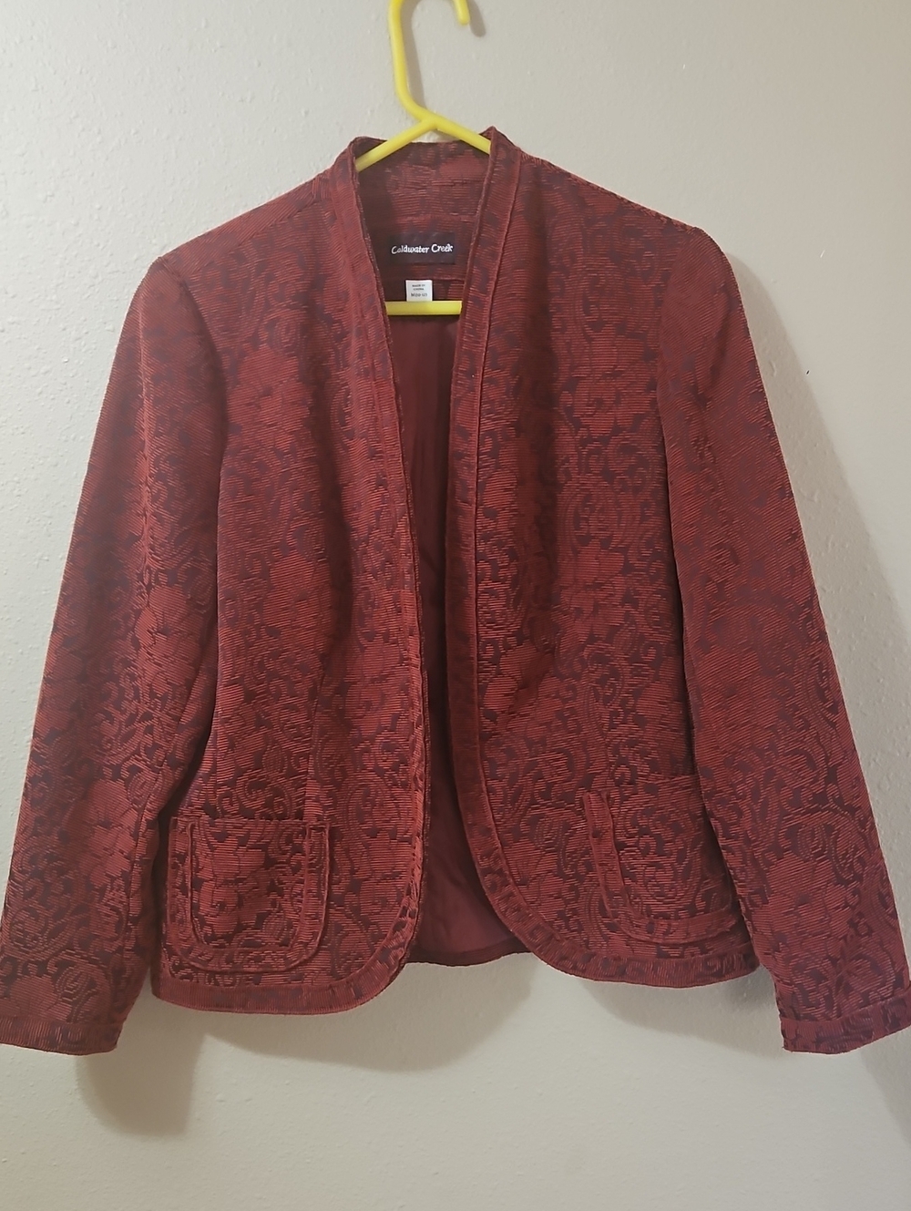 Coldwater Creek Deep Red Jacquard Open Front Jacket